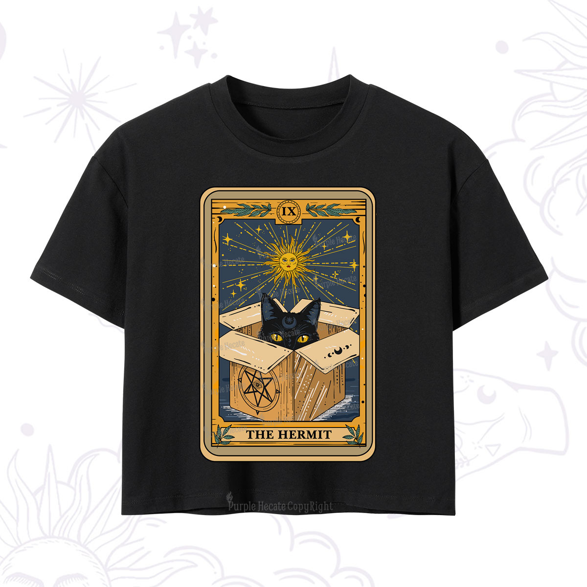 Purplehecate The Hermit Cat Tarot Card Crop T-Shirt