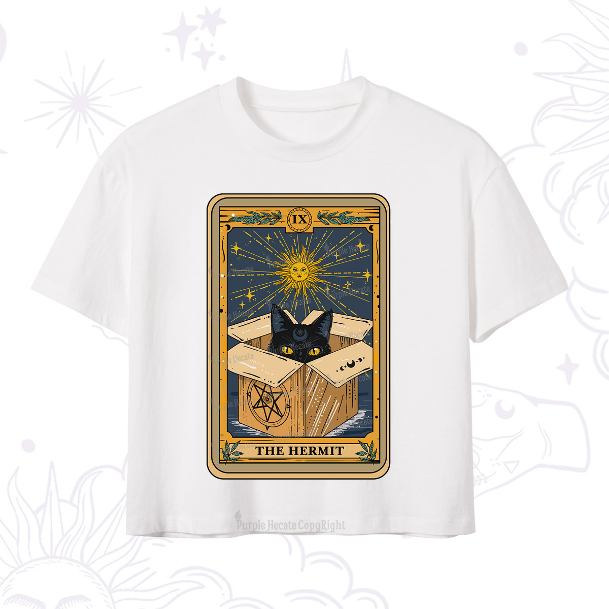 Purplehecate The Hermit Cat Tarot Card Crop T-Shirt