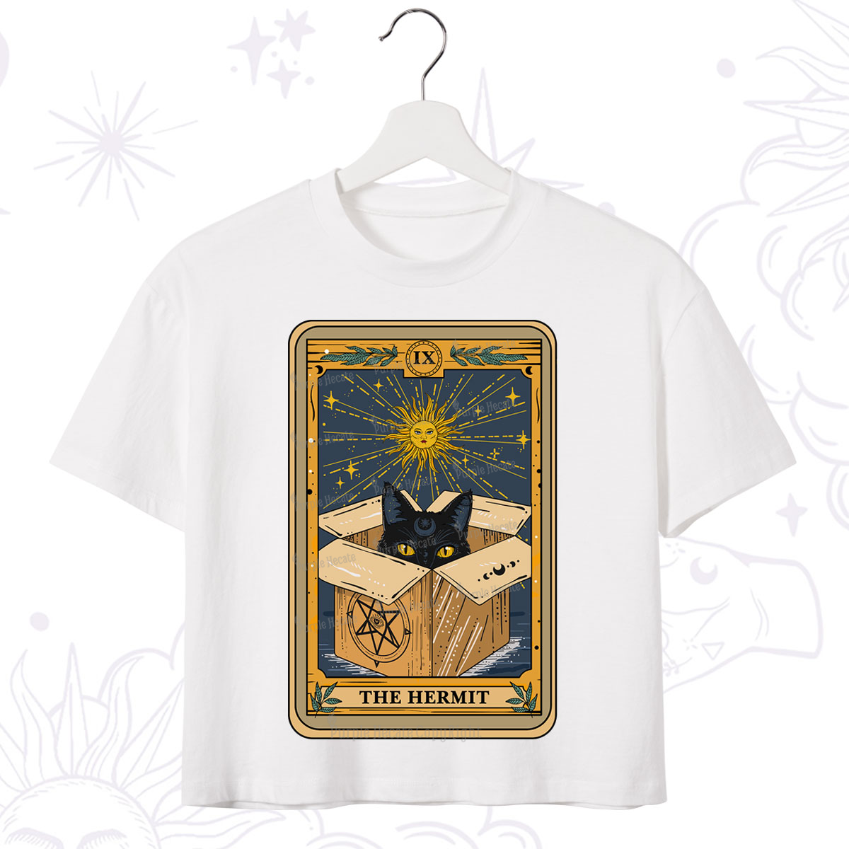 Purplehecate The Hermit Cat Tarot Card Crop T-Shirt