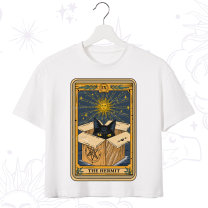 Purplehecate The Hermit Cat Tarot Card Crop T-Shirt