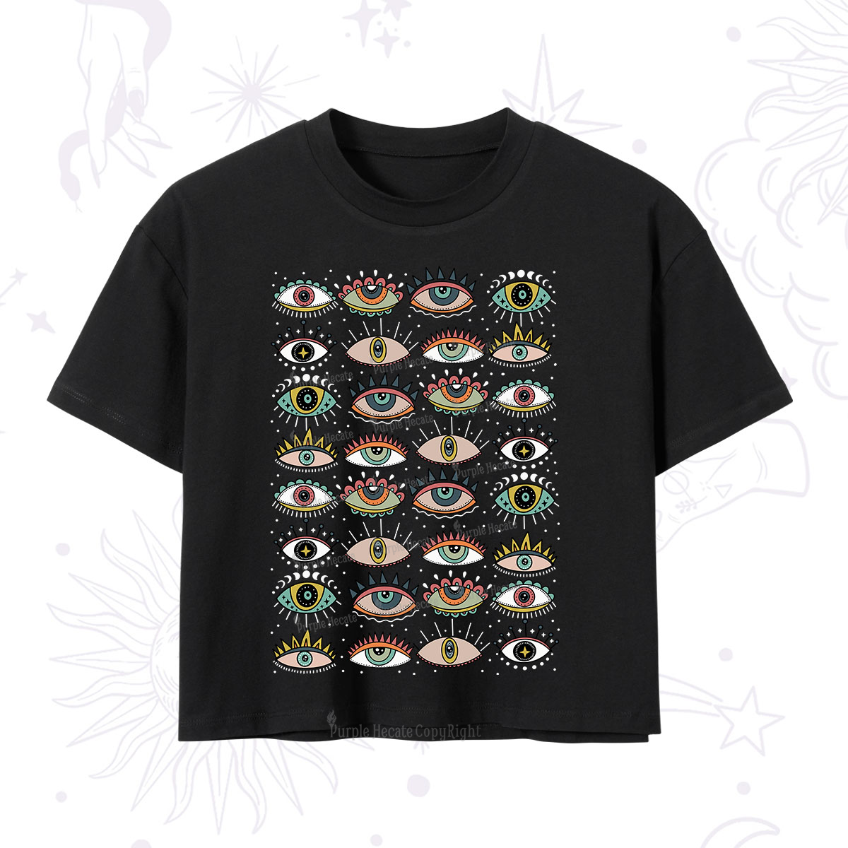 Purplehecate Evil Eye Pattern Crop T-Shirt