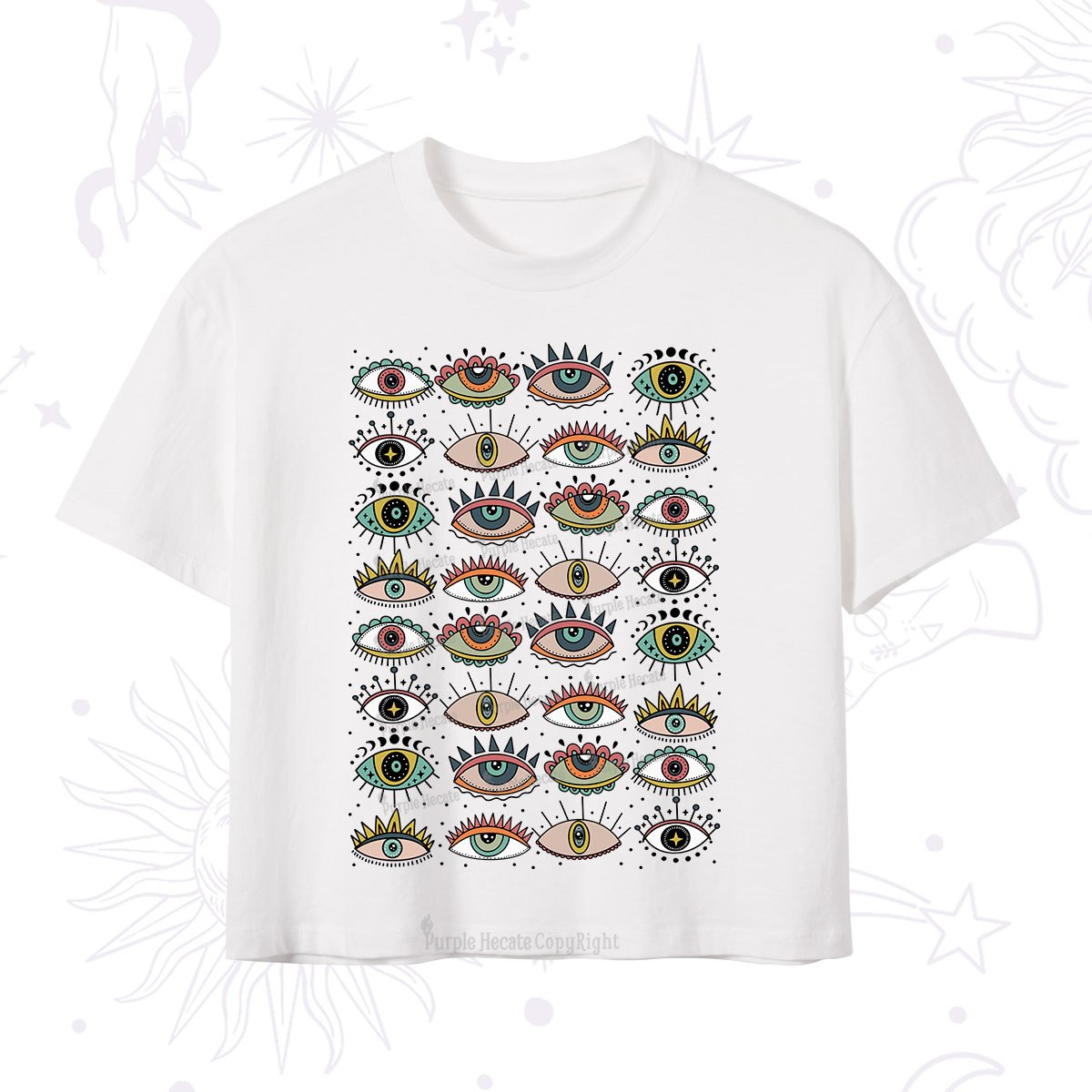 Purplehecate Evil Eye Pattern Crop T-Shirt