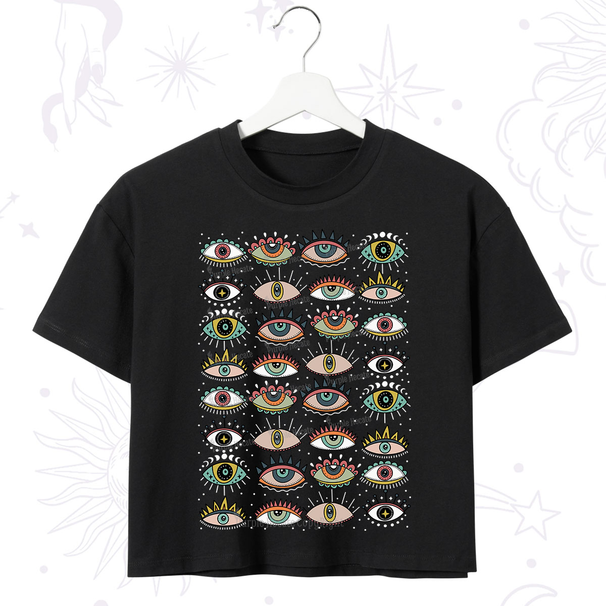Purplehecate Evil Eye Pattern Crop T-Shirt