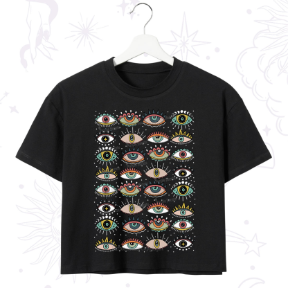 Purplehecate Evil Eye Pattern Crop T-Shirt