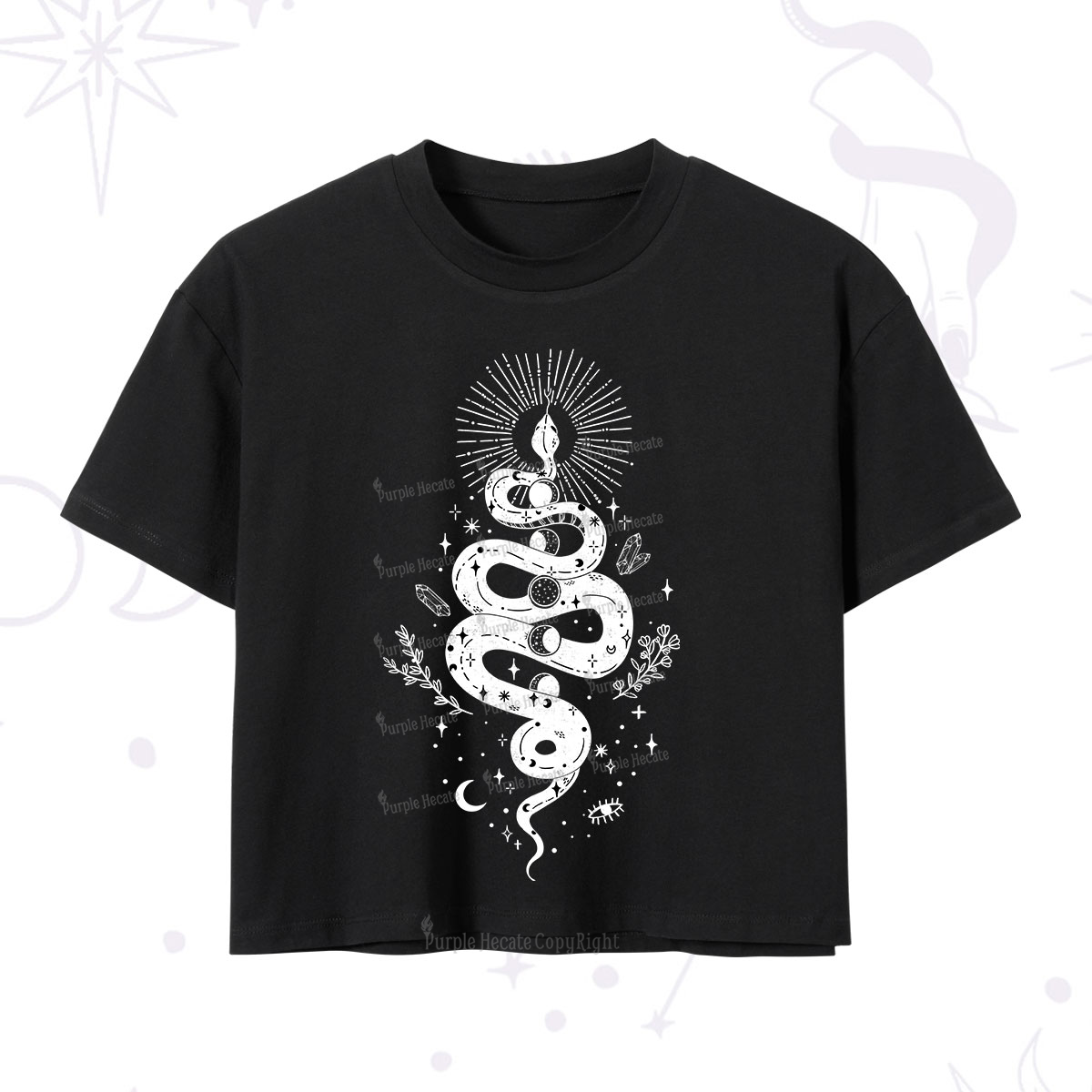 Purplehecate Mystical Moon Phases Snake Crop T-Shirt