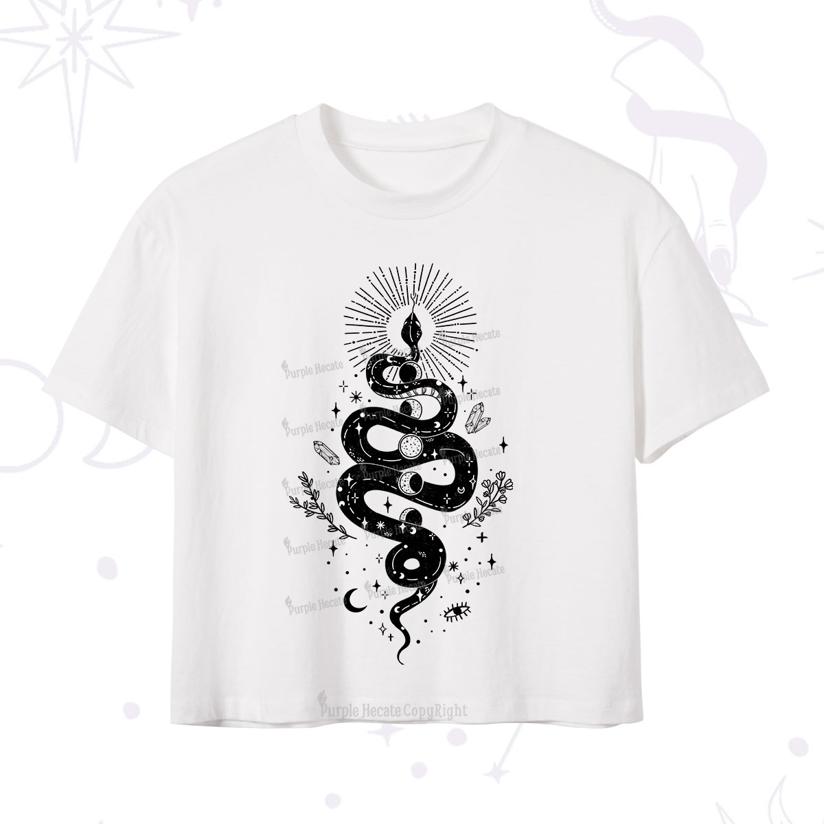 Purplehecate Mystical Moon Phases Snake Crop T-Shirt