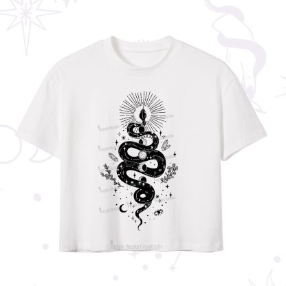 Purplehecate Mystical Moon Phases Snake Crop T-Shirt