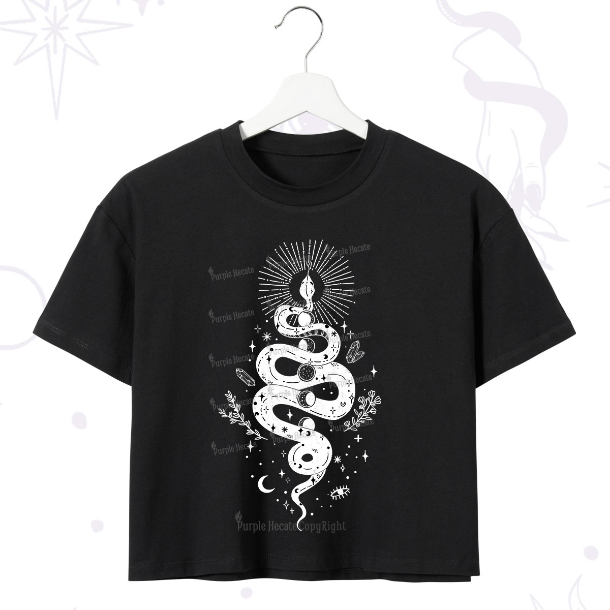 Purplehecate Mystical Moon Phases Snake Crop T-Shirt