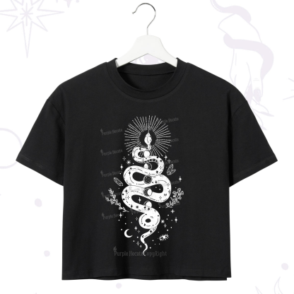 Purplehecate Mystical Moon Phases Snake Crop T-Shirt