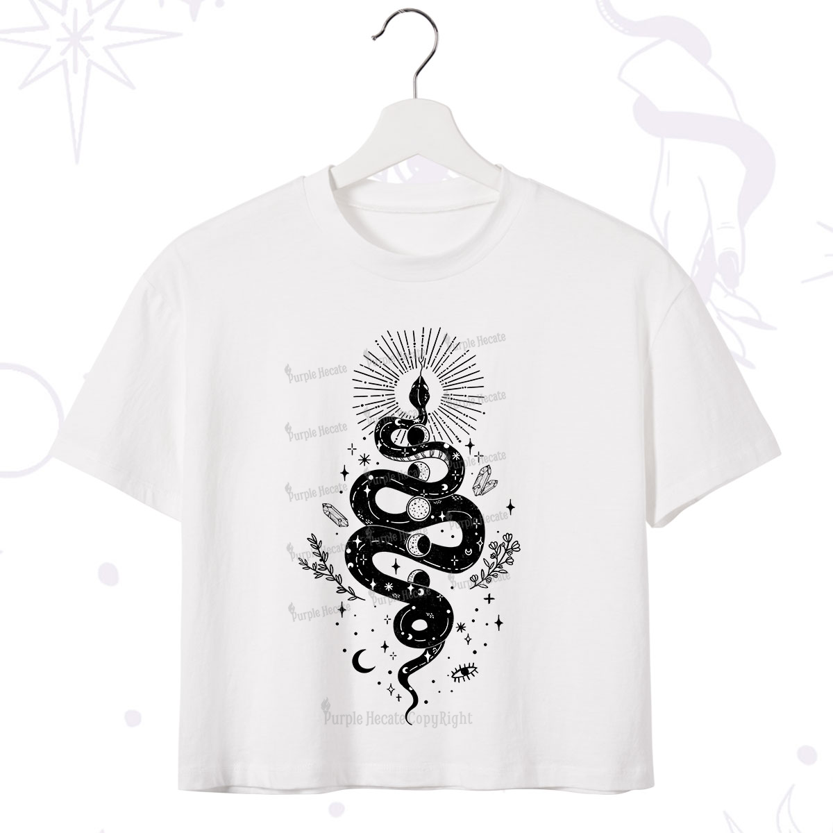Purplehecate Mystical Moon Phases Snake Crop T-Shirt