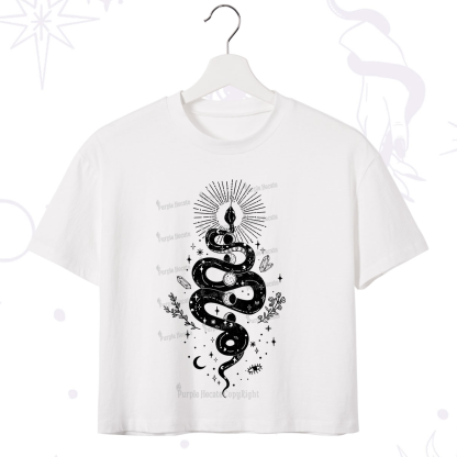 Purplehecate Mystical Moon Phases Snake Crop T-Shirt