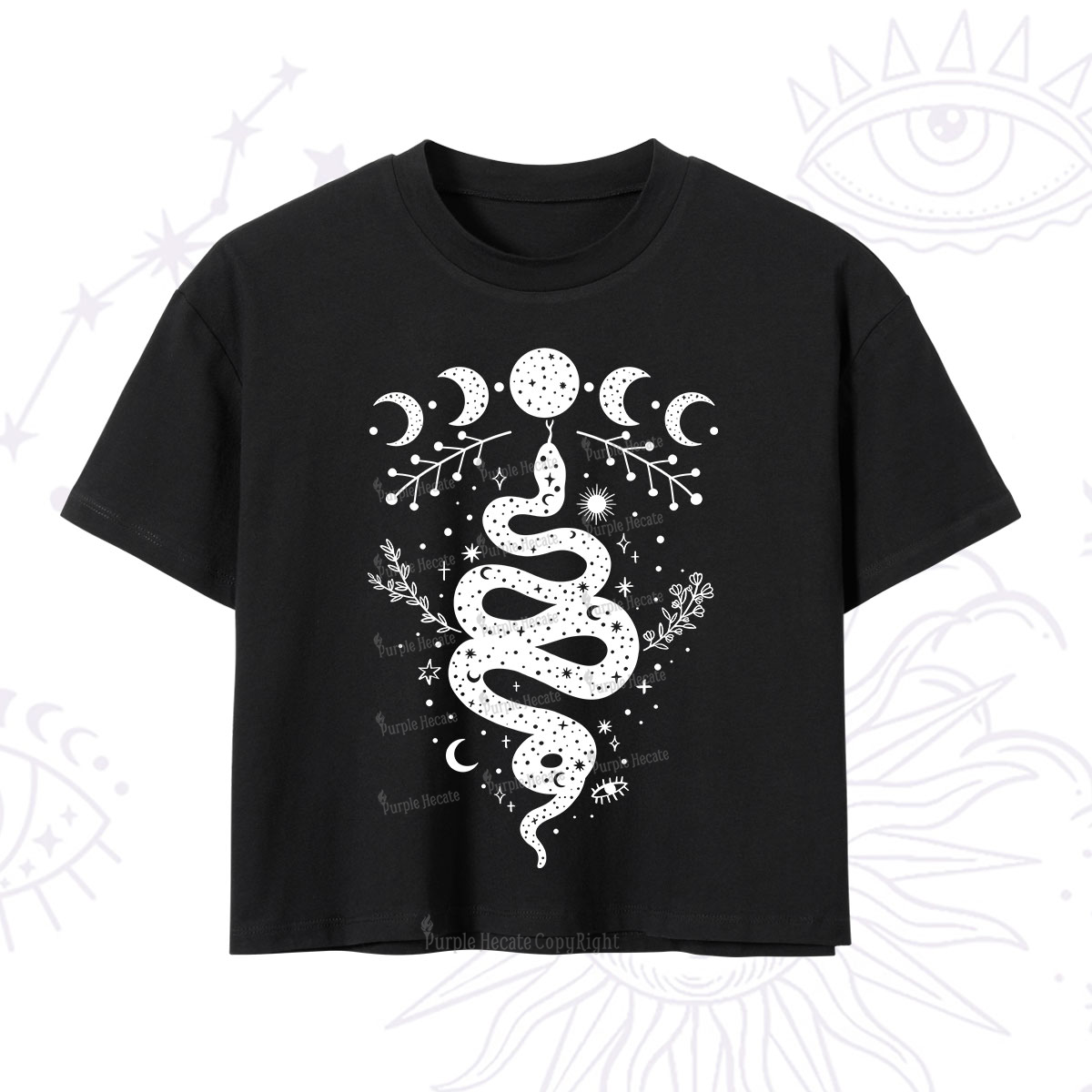 Purplehecate Snake And Moon Phase Comfort Crop T-Shirt