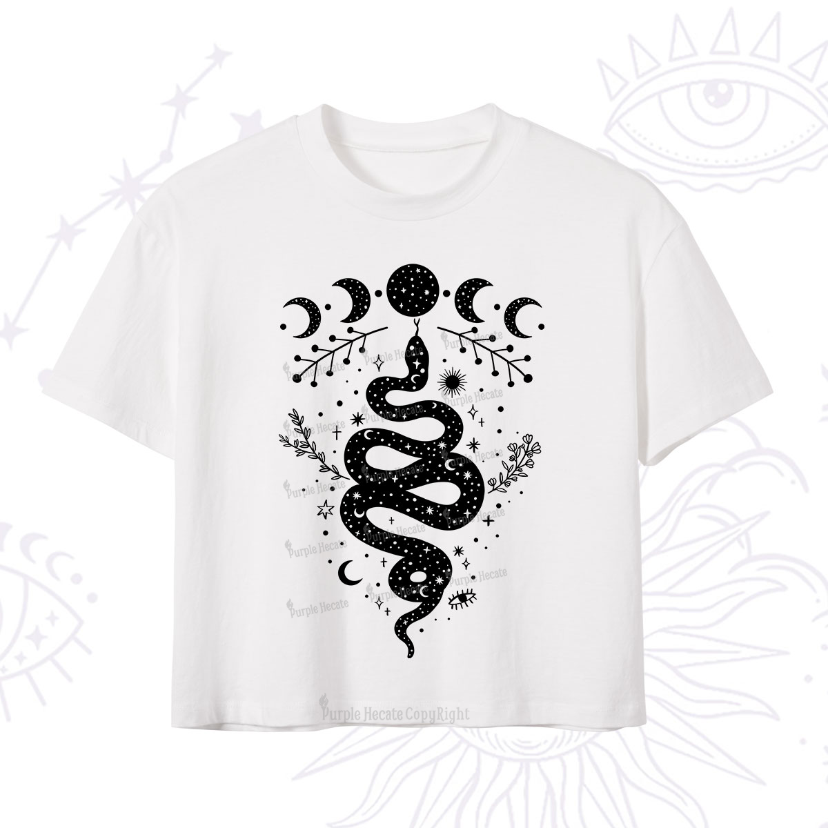 Purplehecate Snake And Moon Phase Comfort Crop T-Shirt