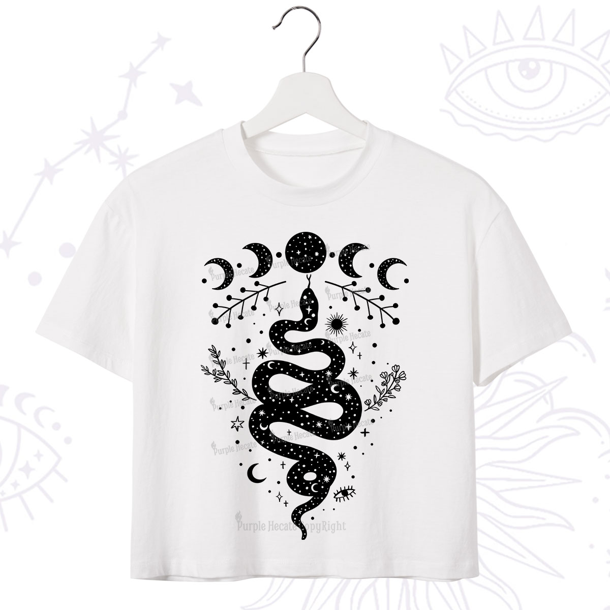 Purplehecate Snake And Moon Phase Comfort Crop T-Shirt