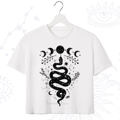 Purplehecate Snake And Moon Phase Comfort Crop T-Shirt