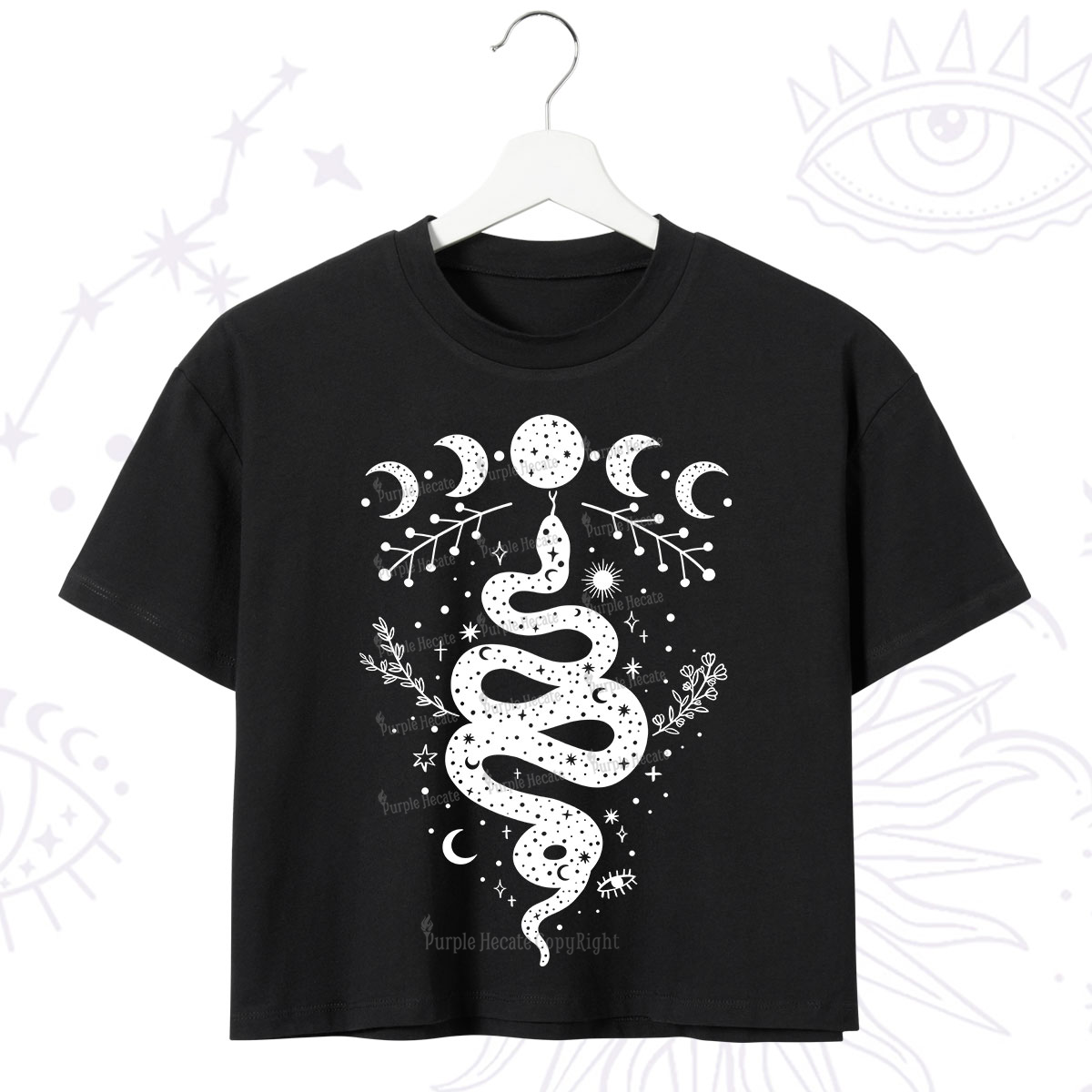 Purplehecate Snake And Moon Phase Comfort Crop T-Shirt