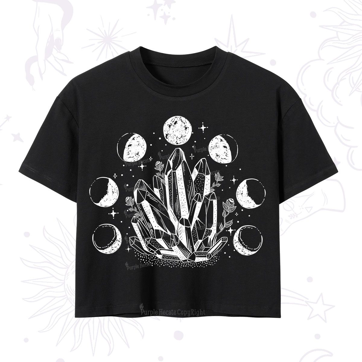 Purplehecate Crystals and Moon Phases Crop T-Shirt