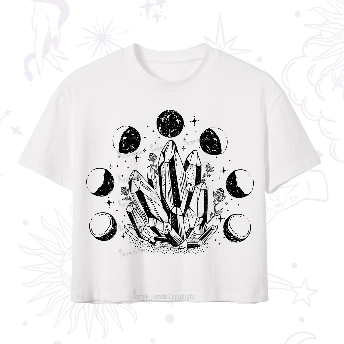 Purplehecate Crystals and Moon Phases Crop T-Shirt
