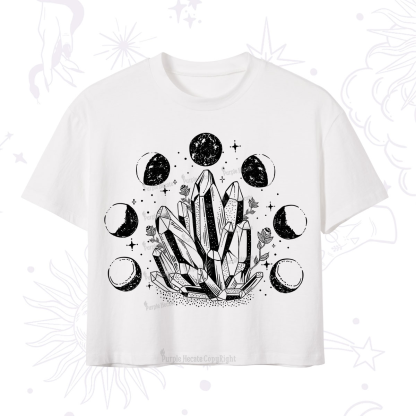 Purplehecate Crystals and Moon Phases Crop T-Shirt