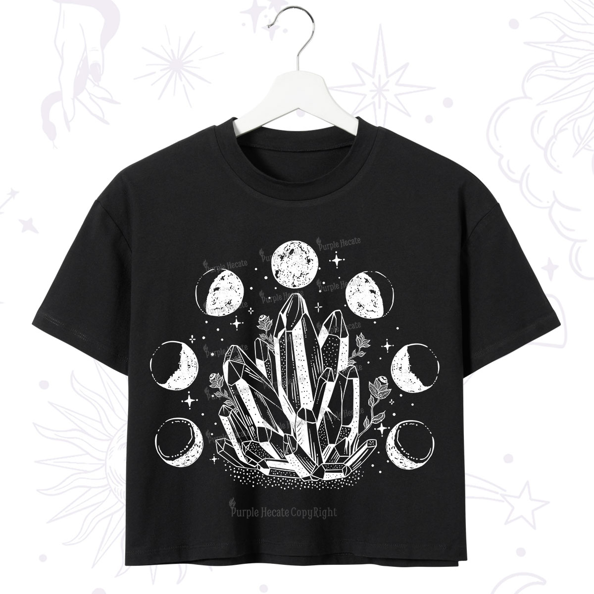Purplehecate Crystals and Moon Phases Crop T-Shirt