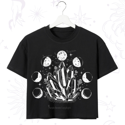 Purplehecate Crystals and Moon Phases Crop T-Shirt