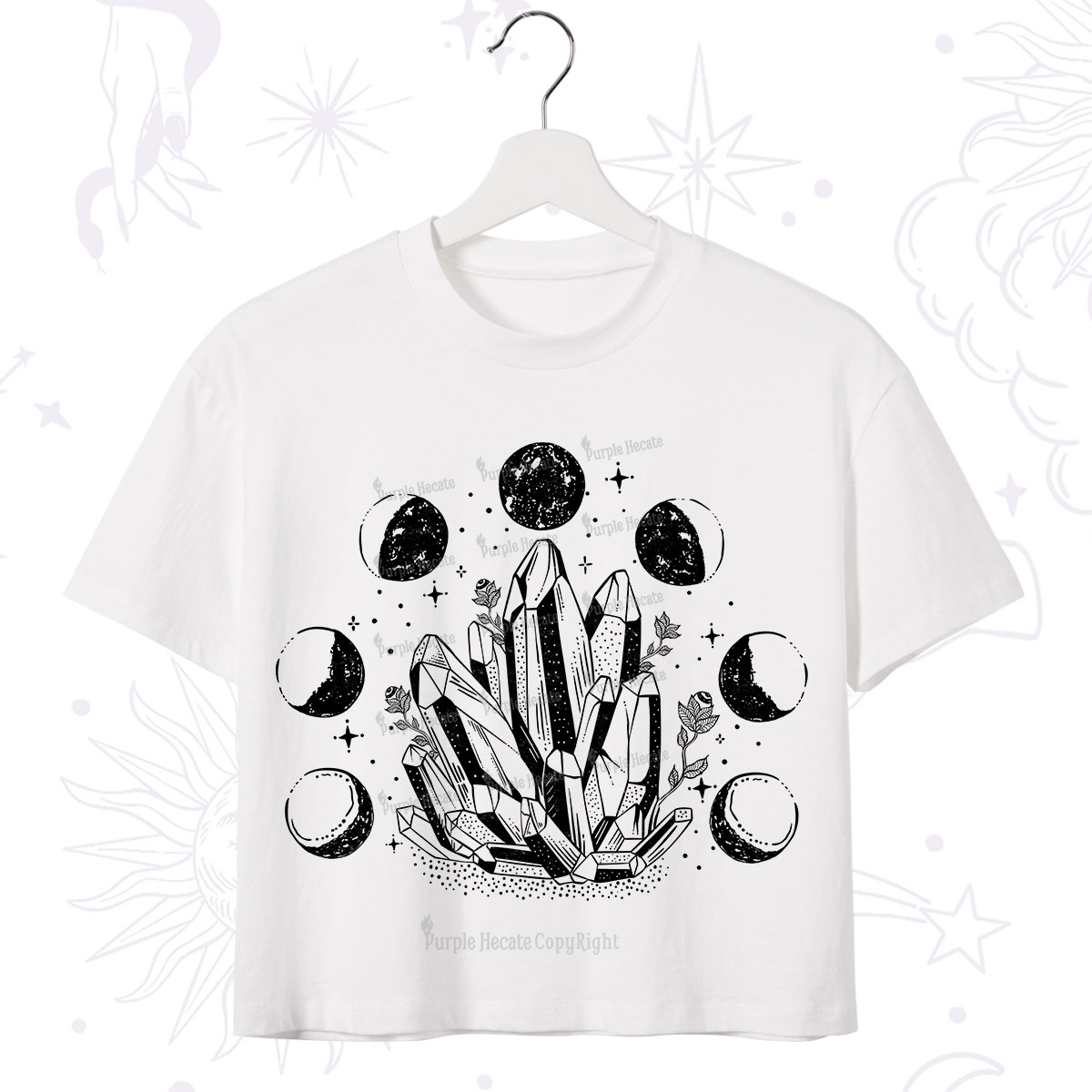 Purplehecate Crystals and Moon Phases Crop T-Shirt