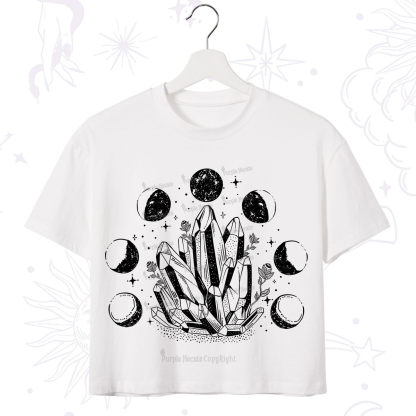Purplehecate Crystals and Moon Phases Crop T-Shirt