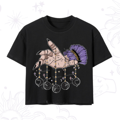 Purplehecate Feline Lunar Phases Crop T-Shirt