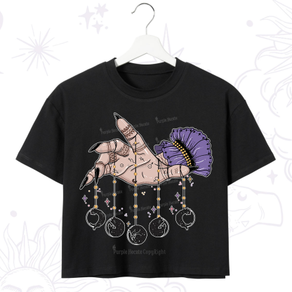 Purplehecate Feline Lunar Phases Crop T-Shirt