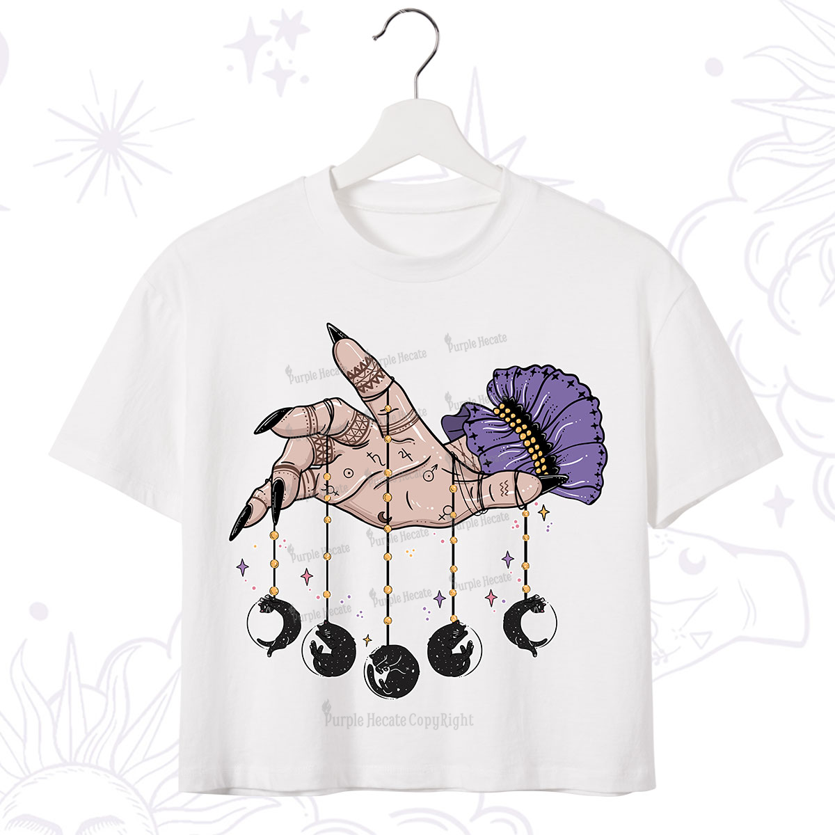 Purplehecate Feline Lunar Phases Crop T-Shirt