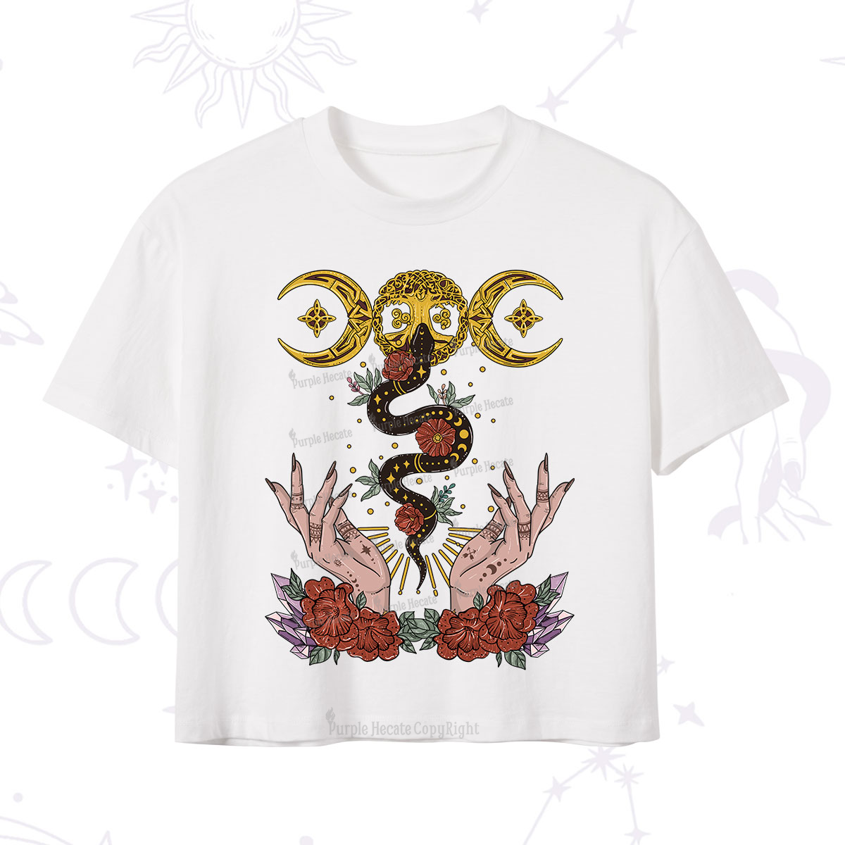 Purplehecate Lunar Bloom Crop T-Shirt