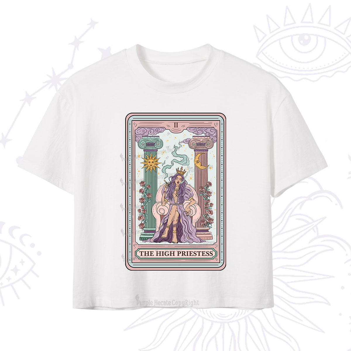 Purplehecate The High Priestess Tarot Card Crop T-Shirt
