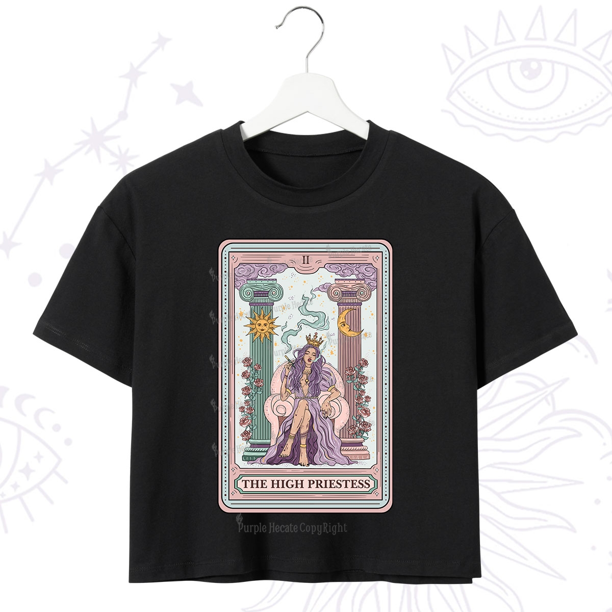 Purplehecate The High Priestess Tarot Card Crop T-Shirt