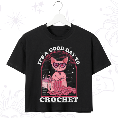 Purplehecate It's A Good Day To Crochet Crop T-Shirt