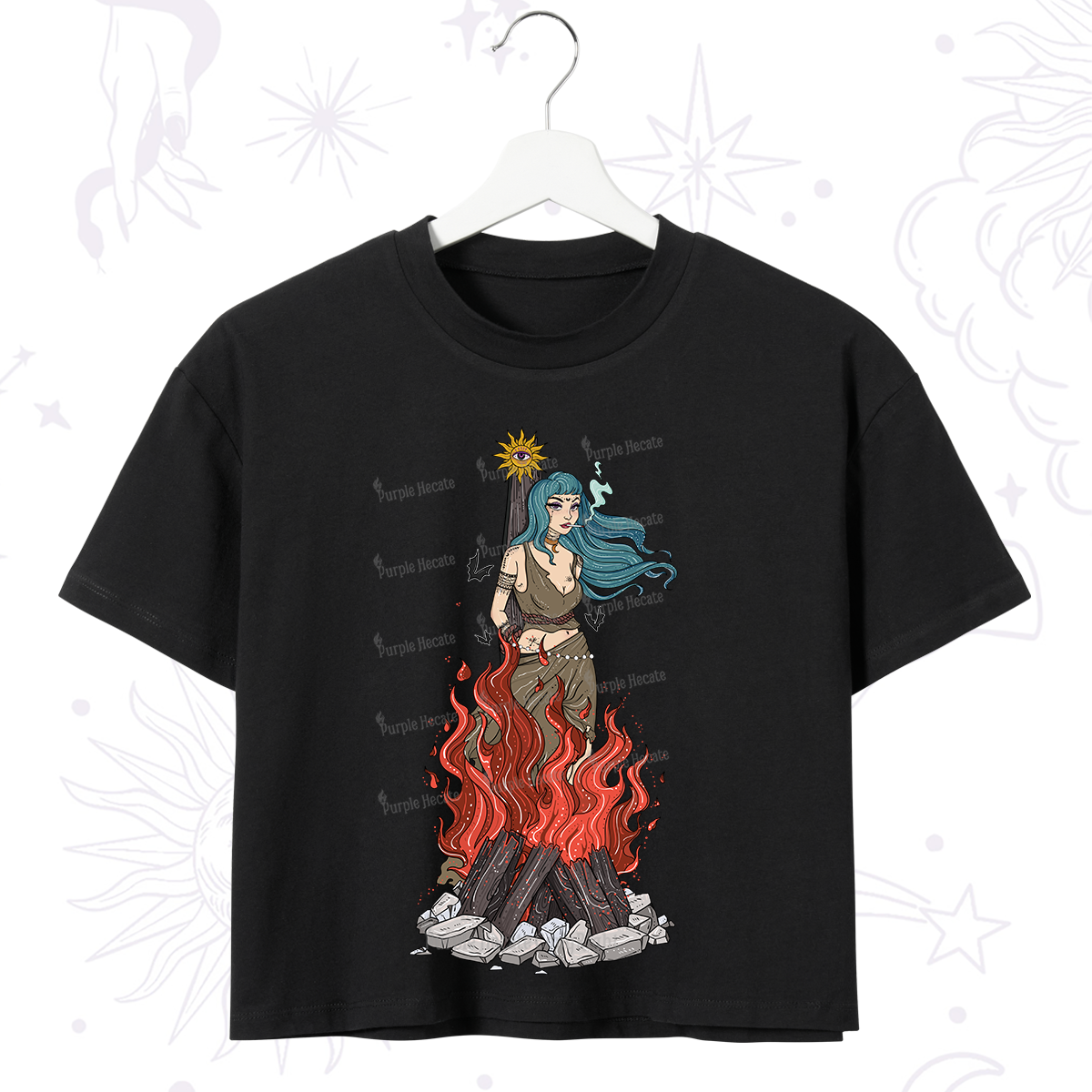 Purplehecate Witchy Woman Burned at the Stake Crop T-Shirt