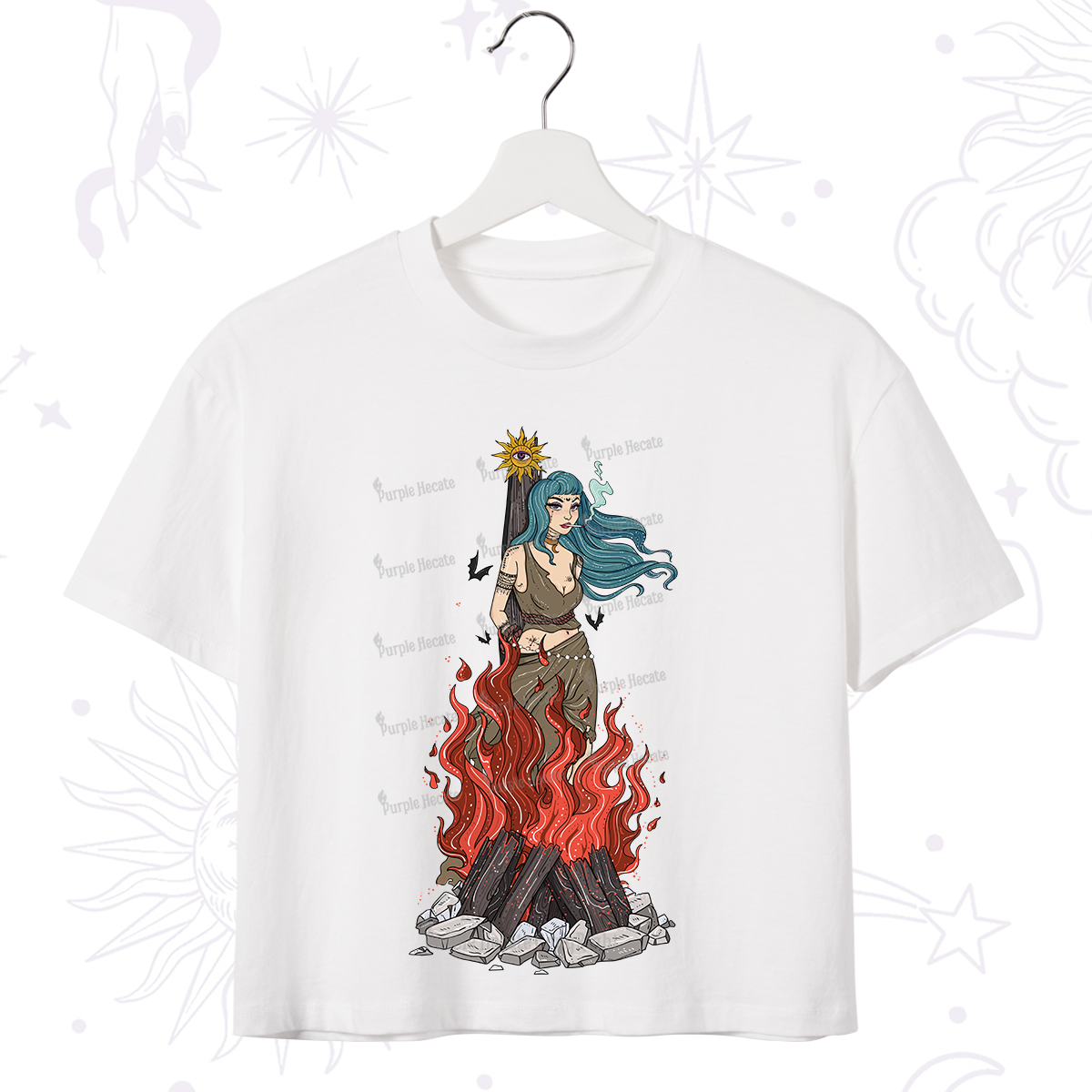 Purplehecate Witchy Woman Burned at the Stake Crop T-Shirt