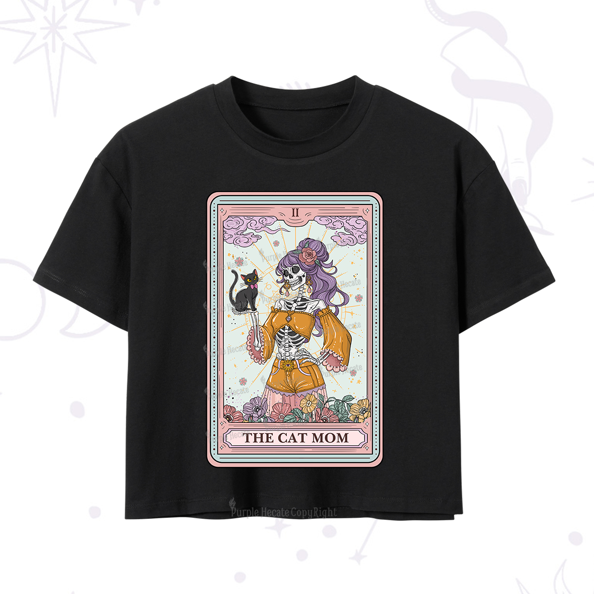 Purplehecate The Skeleton Cat Mom Tarot Card Crop T-Shirt