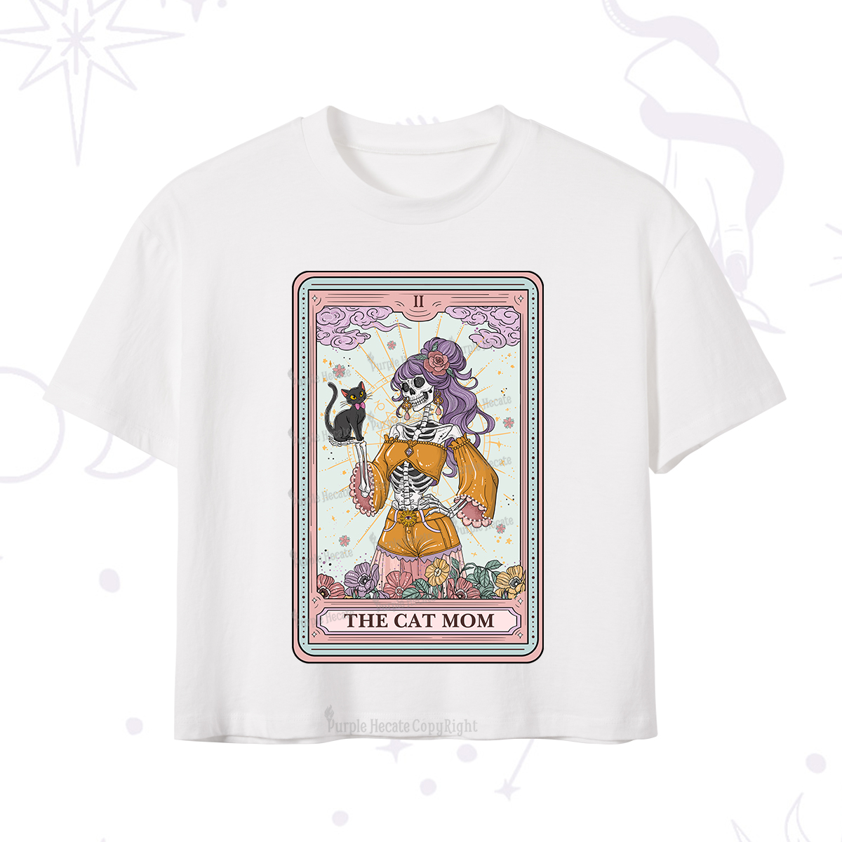 Purplehecate The Skeleton Cat Mom Tarot Card Crop T-Shirt
