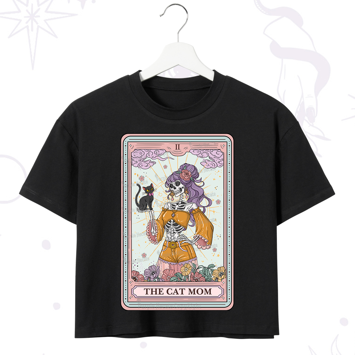 Purplehecate The Skeleton Cat Mom Tarot Card Crop T-Shirt