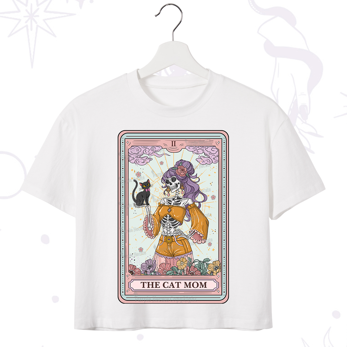 Purplehecate The Skeleton Cat Mom Tarot Card Crop T-Shirt