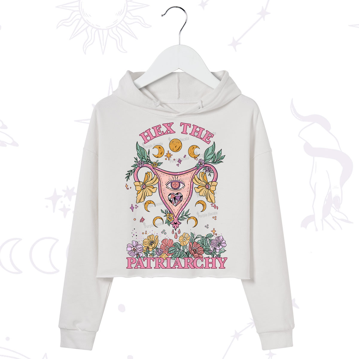 Purplehecate Hex the Patriarchy Feminist Power Crop Hoodie
