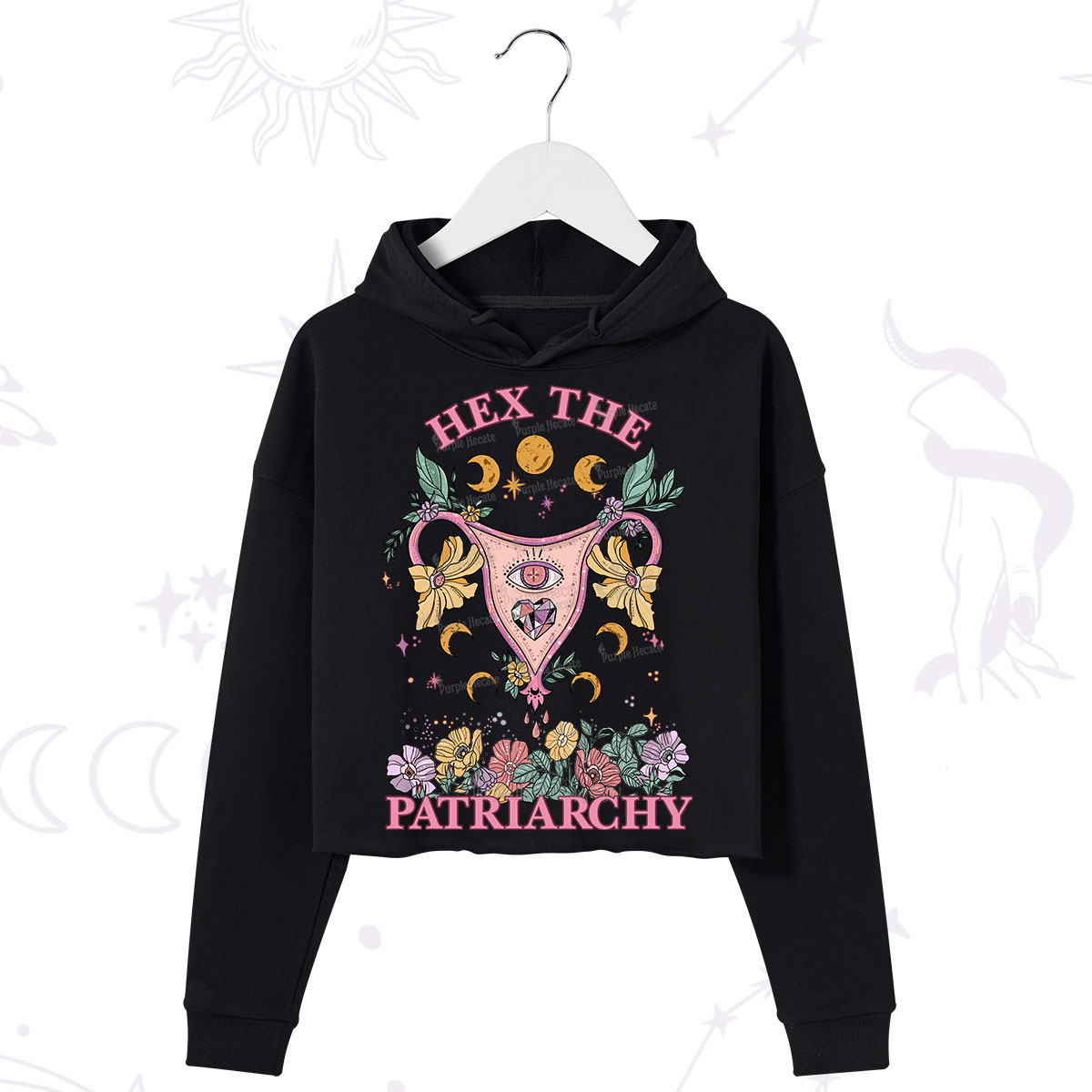 Purplehecate Hex the Patriarchy Feminist Power Crop Hoodie