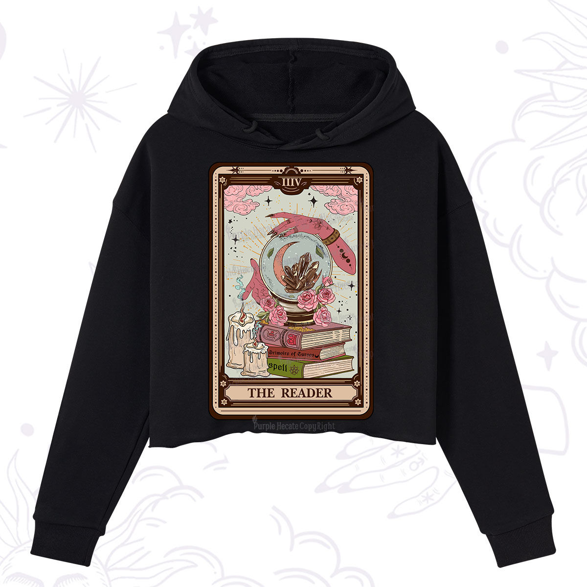 Purplehecate The Reader Tarot Witch Vibes Crop Hoodie