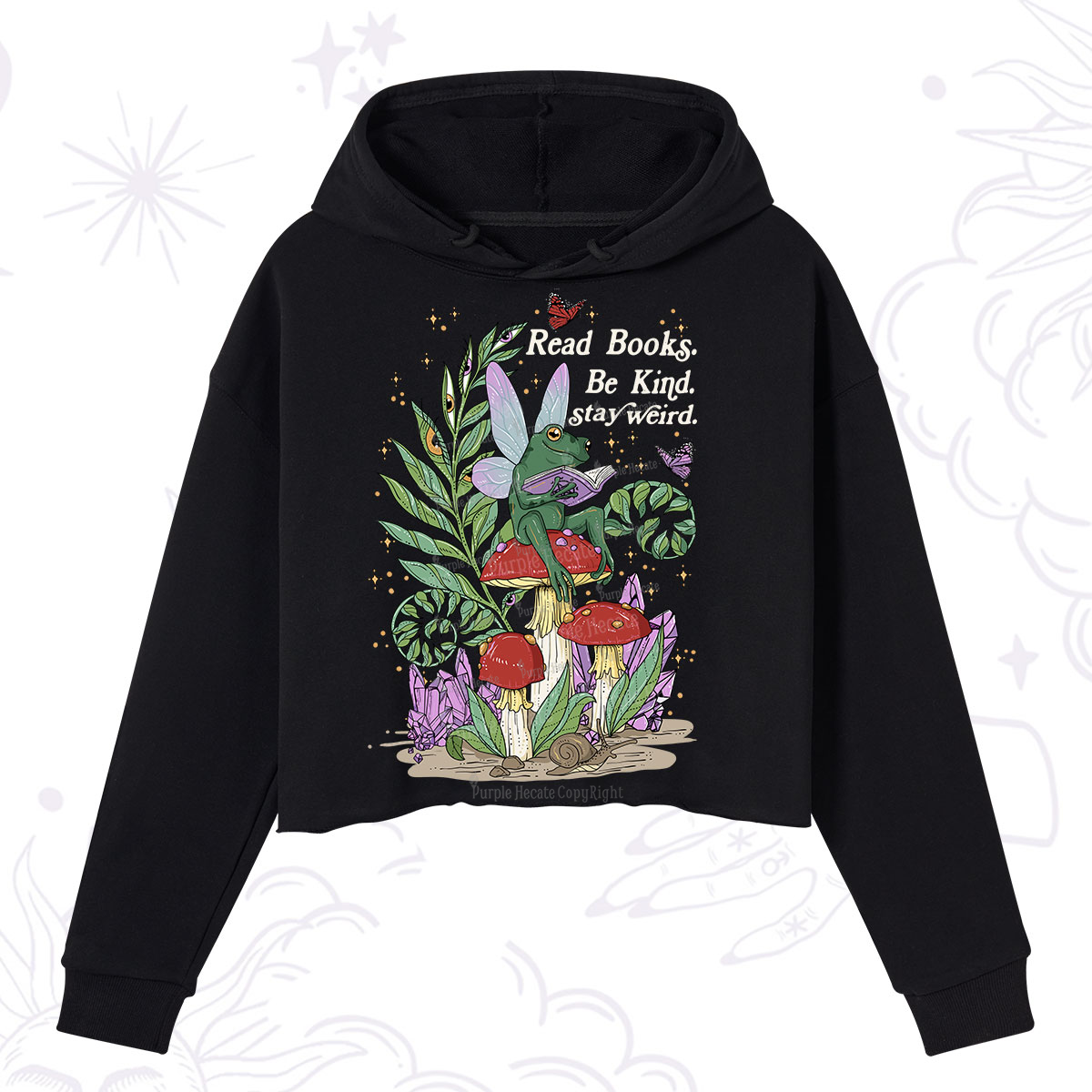 Purplehecate Read Books Be Kind Stay Weird Crop Hoodie