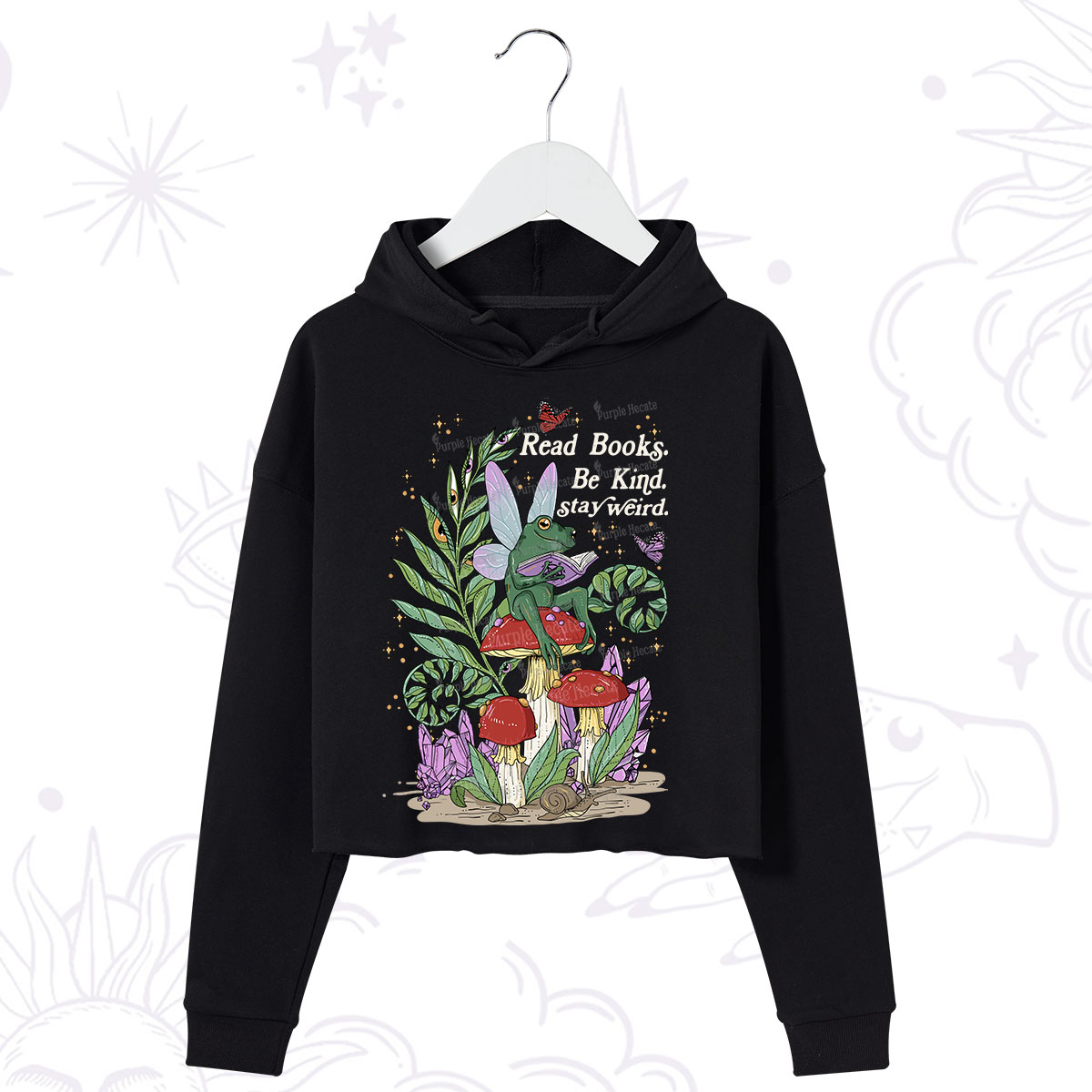 Purplehecate Read Books Be Kind Stay Weird Crop Hoodie