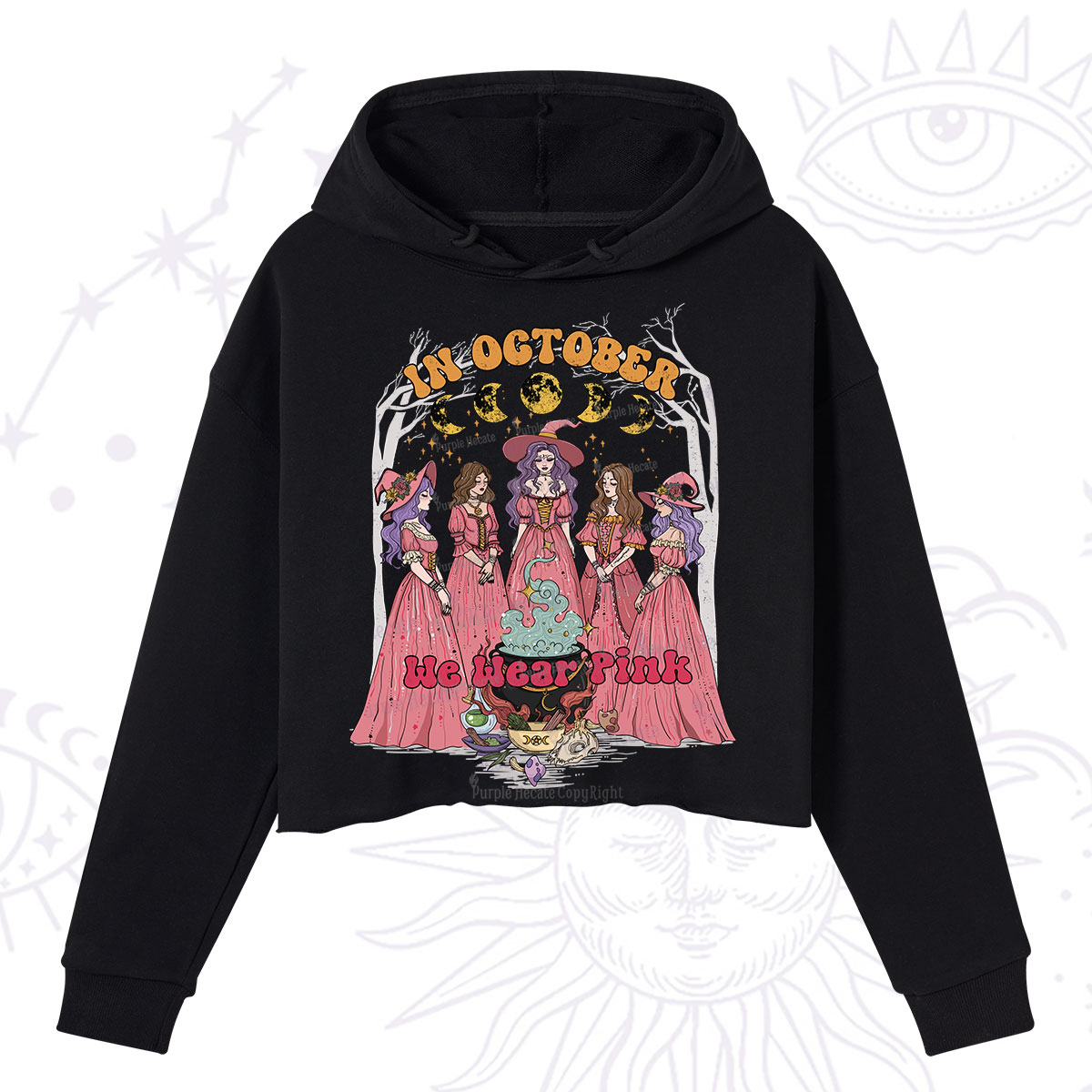 Purplehecate In October We Wear Pink Halloween Crop Hoodie