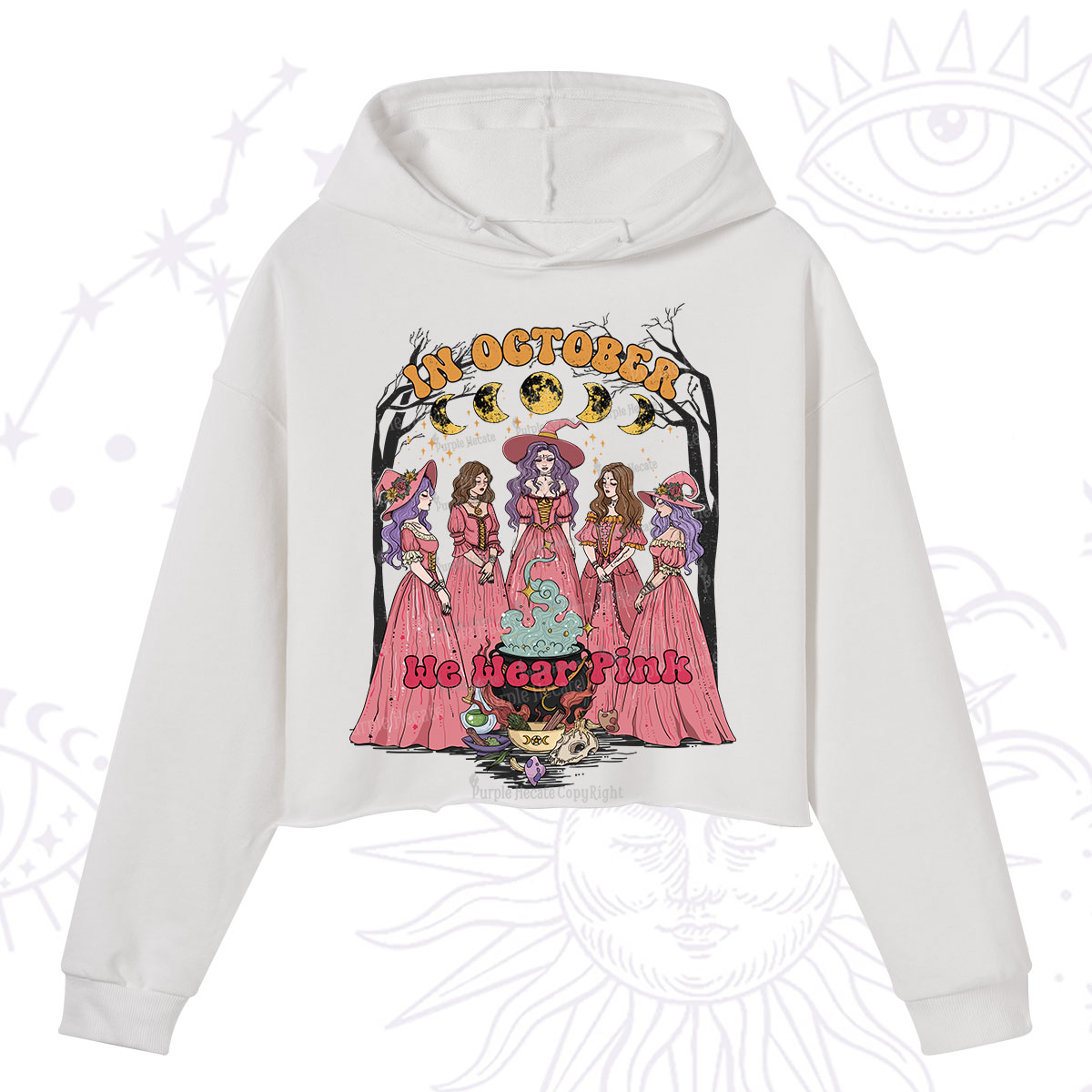 Purplehecate In October We Wear Pink Halloween Crop Hoodie