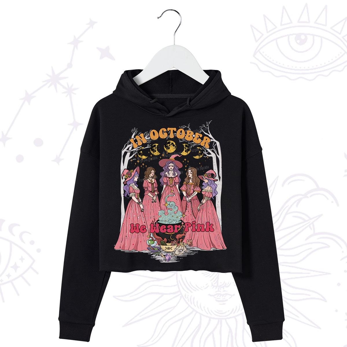 Purplehecate In October We Wear Pink Halloween Crop Hoodie