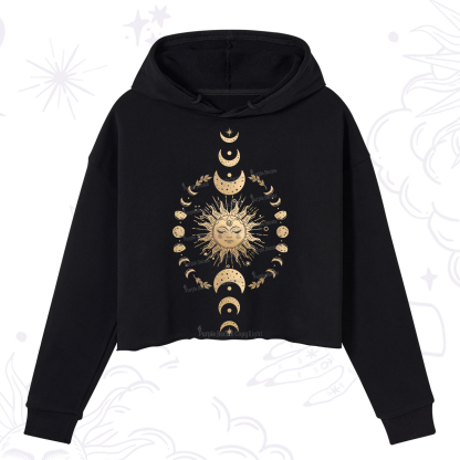 Purplehecate Celestial Sun & Moon Phases Crop Hoodie
