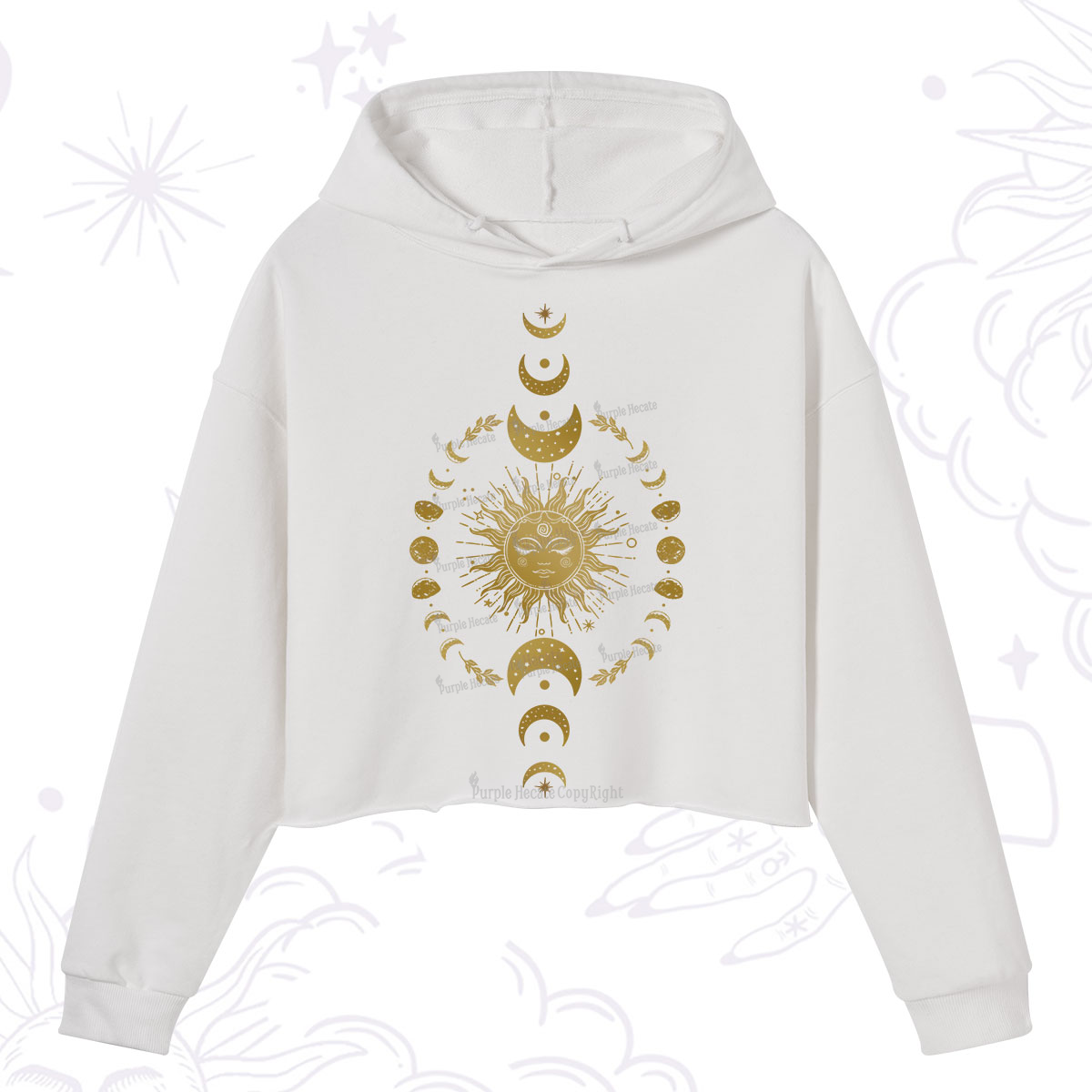 Purplehecate Celestial Sun & Moon Phases Crop Hoodie